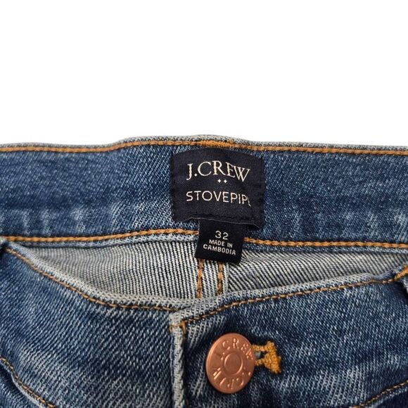 J. Crew Stovepipe Signature Jeans Women's 32 Blue Denim Frayed Zip Fly Stretch - Picture 4 of 7